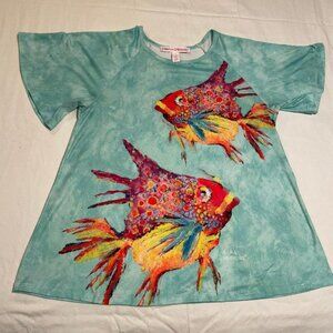 Leoma Lovegrove Women's tops Medium Colorful tropical Fish w/Pearl Bubbles
